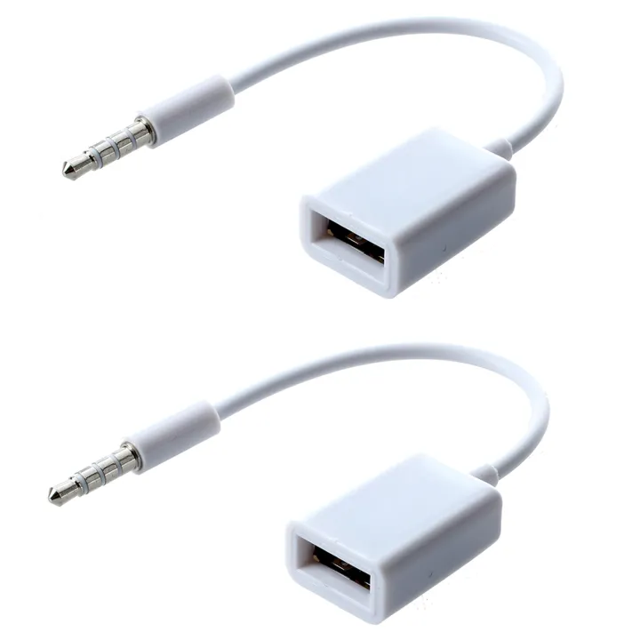 NXFDSIOZ%202X%20Car%20MP3%203.5mm%20Male%20AUX%20Audio%20Plug%20Jack%20to%20USB%202.0%20Female%20Converter%20Cable%20Cord%20White%20-%20Image%202
