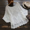 Female 2018 crop top boho summer white blouse women hollow out blusas Cotton Crochet shirt oversize Batwing sleeve tops camisas.