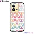 Jizetin for Vivo V25 5G / V25E Glass Back Cover Decorative Pattern Glossy Tempered Glass Shockproof Soft Edge Phone Cases. 