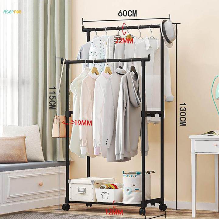 Double Rod Clothing Rack Heavy Duty Portable Movable Wheel Clothes Organizer for Office Living Room