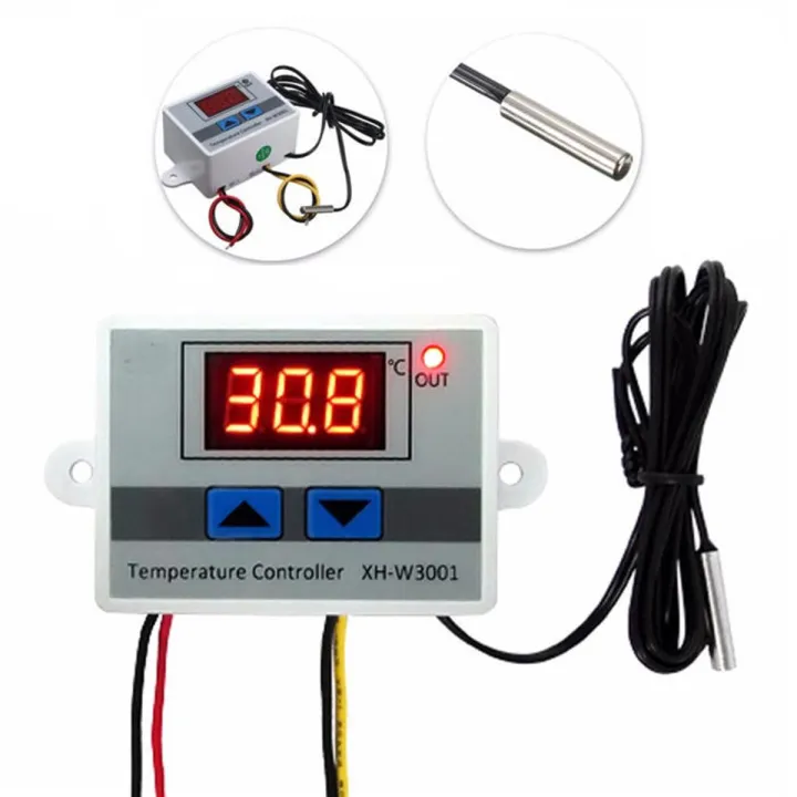 LED Digital Temperature Controller XHW-3001 - Thermostat with Thermoregulatory Sensor - Incubators Fridges Heating and Cooling Applications