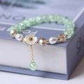 Fashion Korean White Flower Purple Beaded Bracelet for Women Charm Crystal Beads Elastic Adjustable Bracelet Friendship Jewelry. 