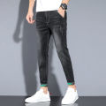 Spring and Autumn Jeans Men's Slim Fit Skinny2023New Printing Stylish Blue Men's Clothing Casual Ankle-Length Pants.