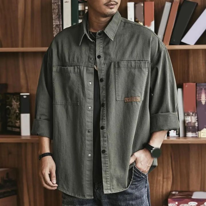 Men%20Spring%20Fall%20Shirt%20Autumn%20Shirt%20Loose%20Long%20Sleeves%20Lapel%20Vintage%20Korean%20Style%20Casual%20Solid%20Color%20Spring%20Coat%20Male%20Clothes%20-%20Image%202