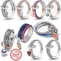 New 925 Silver Stackable Two-tone Little Lucky Rings Styling Mini Charm Beads Fit Original Pandora Me Bracelet Rings DIY Jewelry.