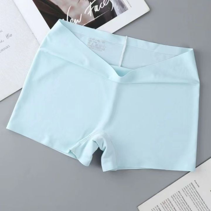 Women's%20Seamless%20Knickers%20Boy%20Shorts%20Solid%20Pattern%20Underpants%20with%20Logo%20on%20Waist%20Plain%20Dyed%20Safety%20Panties%20for%20Girls%20-%20Image%202