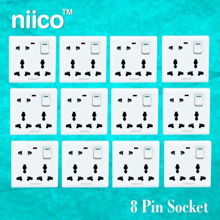 NIICO Classic 8 Pin Wall Switch Socket-12 PCS Combo | Daraz.com.bd