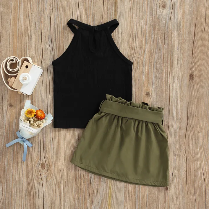 2-Piece%20Girls%20Summer%20Outfits,%20Ribbed%20Off-Shoulder%20Tank%20Tops%20+%20Ruffle%20Skirt%20with%20Pockets%20for%20Kids,%209%20Months%20to%205%20Years%20-%20Image%203
