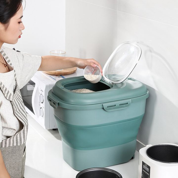 25KG Foldable Food Storage Container Rice Bucket Cereal Dispenser Tank Pet Food Container Pet Supplies Kitchen Storage Organizer