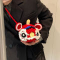 Original Year of the Dragon Lion Awakening Bag Handmade Wool Crochet New Year's Dragon Head Hat Chinese Style National Tide Lion Awakening One Shoulder Crossbody Bag.