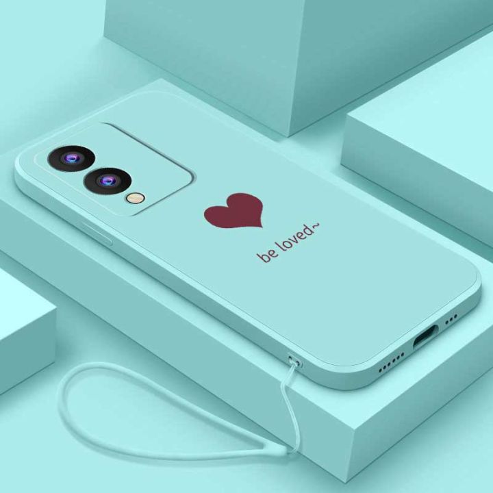 Vivo Y17s Luxury Cute Love Heart Casing Matte Liquid Silicon Back TPU Soft Case Cover