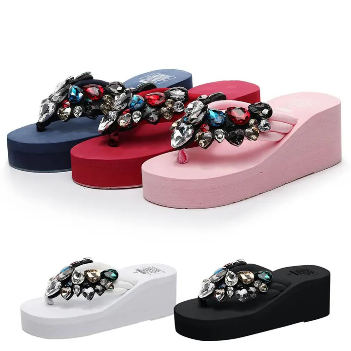 Women%20Ladies%20Girls%20Solid%20Wedges%20Crystal%20Flip%20Flops%20Sandals%20Slippers%20Beach%20Shoes%20-%20Image%202