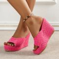 Spring/Summer2024 Women New High Heel Waterproof Table Towel, Plush Solid Color Fish Mouth Sandals Outdoor Fashion Slippers. 