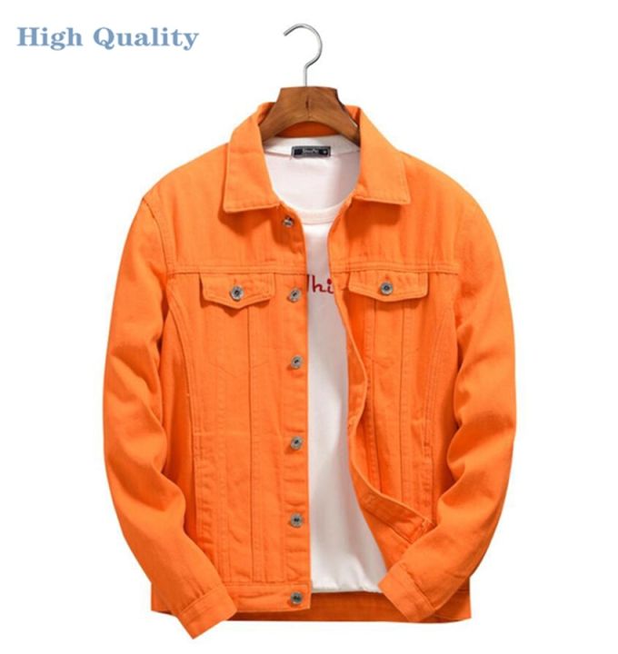 High Quality Men Denim Jackets Outwear Casual Cowboy Coats New Spring Autumn Purple Orange Men Loose Jean Jacket Chaqueta Hombre