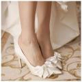 New Bridal White Satin Bow Stiletto High Heels Pumps Single Wedding Shoes. 
