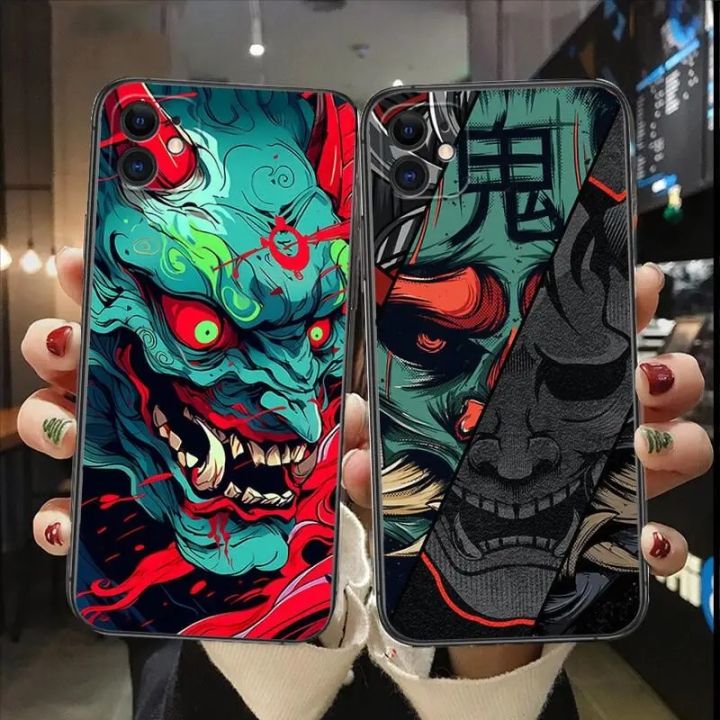 Japan Samurai Oni Mask Phone Case For Apple IPhone 13 12 11 14 Pro Max Mini SE XR X XS Max 6 6S 8 7 plus Fashion TPU Soft Cover