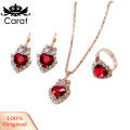 Carat Women Heart Shape Rhinestone Pendant Necklace Lever Back Earrings Ring Jewelry. 