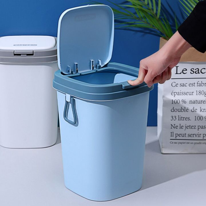 Recycle Bin Waste Basket Bathroom Small Garbage Can Lid Trash Press Type Locking Household
