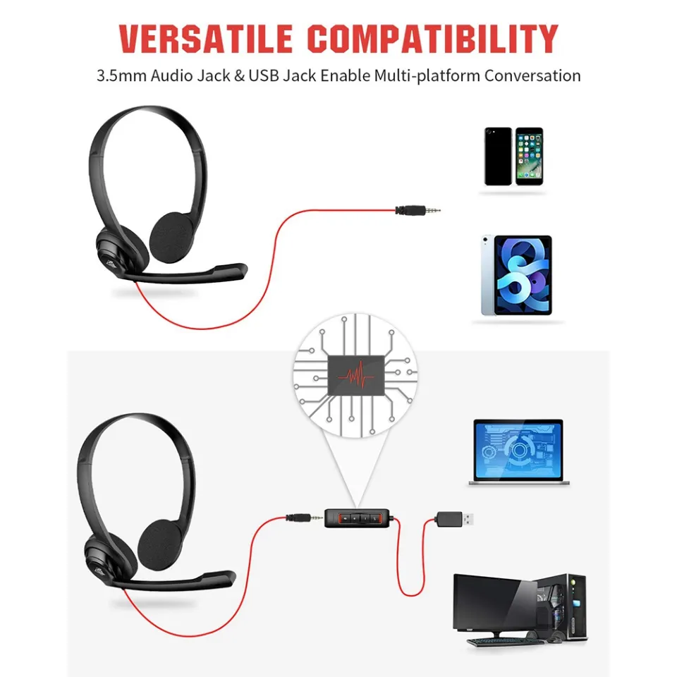 USB Headset with Noise Cancelling Microphone for Laptop Computer
