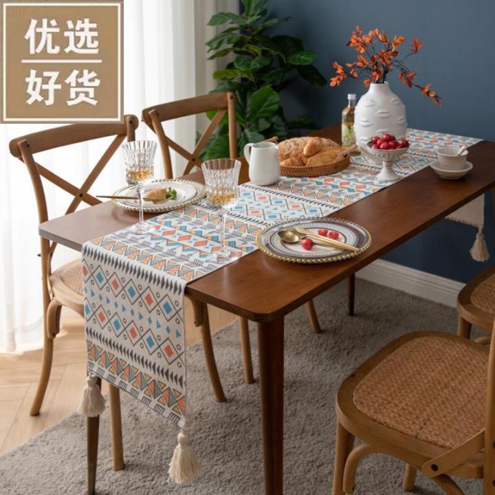 American Ethnic Style Table Runner Geometric Stripes Bohemian Vintage Cover TV Cabinet Cotton Linen Bed Banner Strip Tablecloth