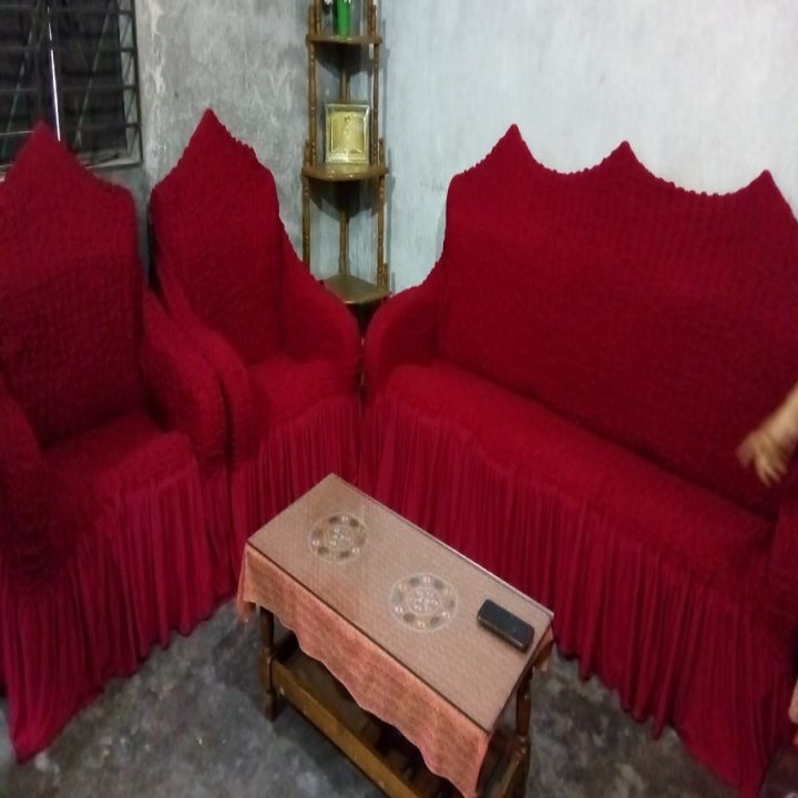 3+1+1 Turkey Sits Furniture Protective wooden model Sofa Cover Maroon Color