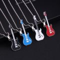316L Stainless Steel Guitar Necklaces Hip Hop Fashion Men Women Stainless Steel Rock Music Guitar Pendant Jewelry Chain Necklace. 