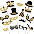 Photo Booth Props - Fully Assembled, No DIY Required Mix of Glitter Photobooth Props, Masks, Hats, Lips, Mustaches, Crowns (16 Count) - Perfect for Birthday Parties, Weddings. 