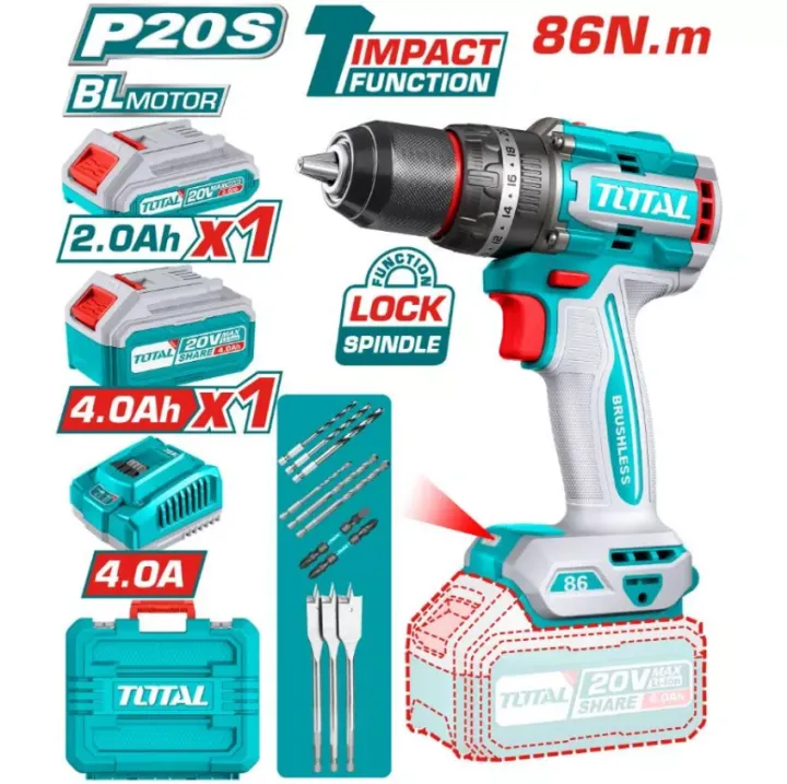 86Nm%20Compact%20Brushless%20Cordless%20Drill%20(20V)%20Total%20-%20%20Tidli20868%20-%20Image%202