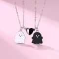 Lovecryst 2Pcs/set Cute Black and White Ghost Magnet Best Friend Necklace for Girls BFF Friendship Jewelry Gift.