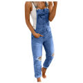 Denim Bib Jumpsuit Women Ripped Slim Fit Jumpsuits Casual Fashion Overalls Female Ripped Jeans Washed Rompers Streetwear. 