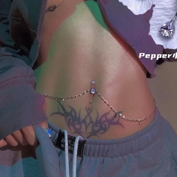 Women%20Rhinestone%20Dangle%20Belly%20Button%20Chain%20Navel%20Piercing%20Ring%20Body%20Jewelry%20Waist%20Chain%20Button%20Summer%20Beach%20Jewelry%20-%20Image%204