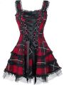 Vintage Plaid Bandage Gothic Women A-line Dresses Grunge Aesthetic Lace Trim Patchwork Mini Dress Punk Bodycon Partywear. 