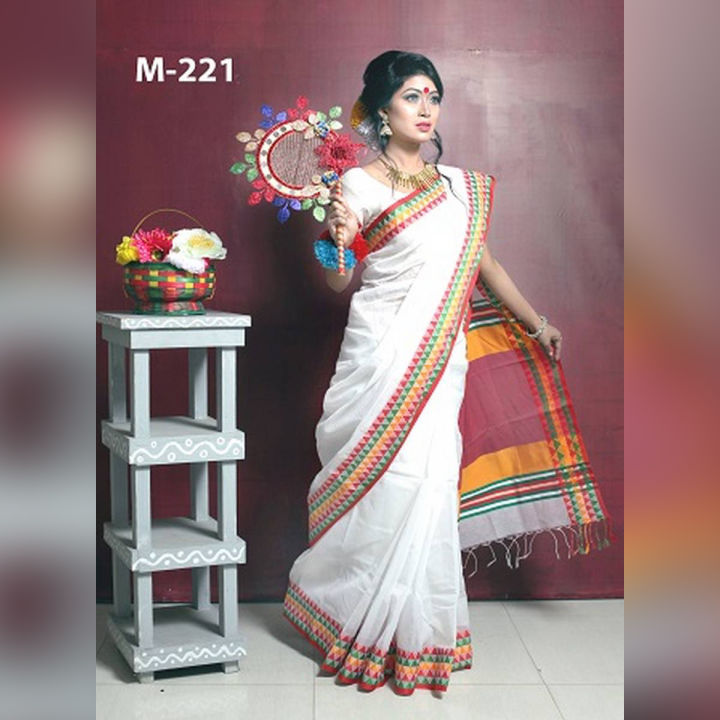 Tangail Tat মহিলাদের জন্য ব্লাউজ পিস সহ বিভিন্ন রঙের সুতির শাড়ি