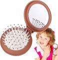 Mini Foldable Hair Brush With Mirror For Women and Girls.