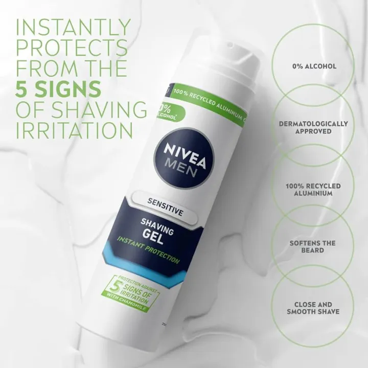 200%C2%A0ml%20Nivea%20men%20Sensitive%C2%A0Shaving%20Gel%20International%20UK%20product%20used%20for%20male%20-%20Image%202