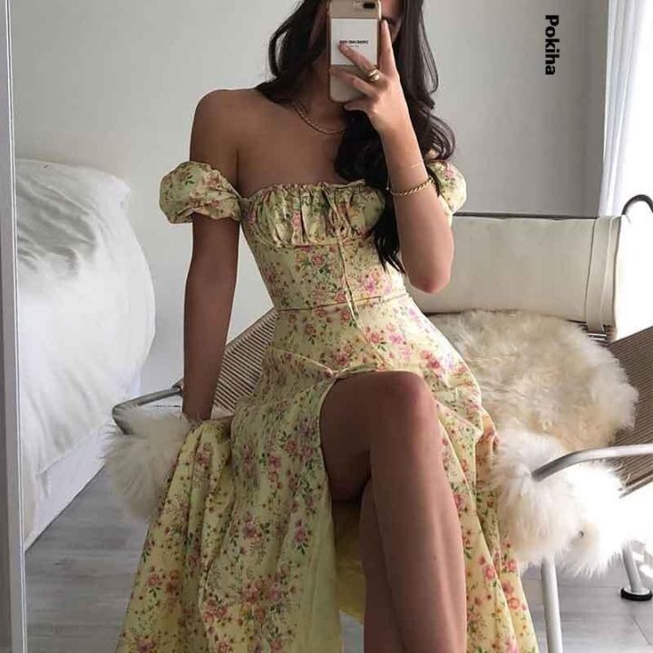 Floral%20Print%20Maxi%20Dress%20Women%20Elegant%20Square%20Neck%20Puff%20Sleeve%20High%20Split%20Long%20Dress%20Summer%20Casual%20Outfit%20Party%20Chic%20Vestido%20-%20Image%208