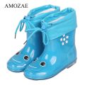 Children's Rubber Rain Boots Kids PVC Baby Girls Cute Cat Plus Cotton Rain Shoes Pink Waterproof Ankle Boots Size 24-28.