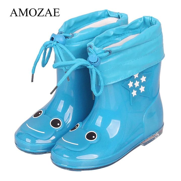 Children's Rubber Rain Boots Kids PVC Baby Girls Cute Cat Plus Cotton Rain Shoes Pink Waterproof Ankle Boots Size 24-28
