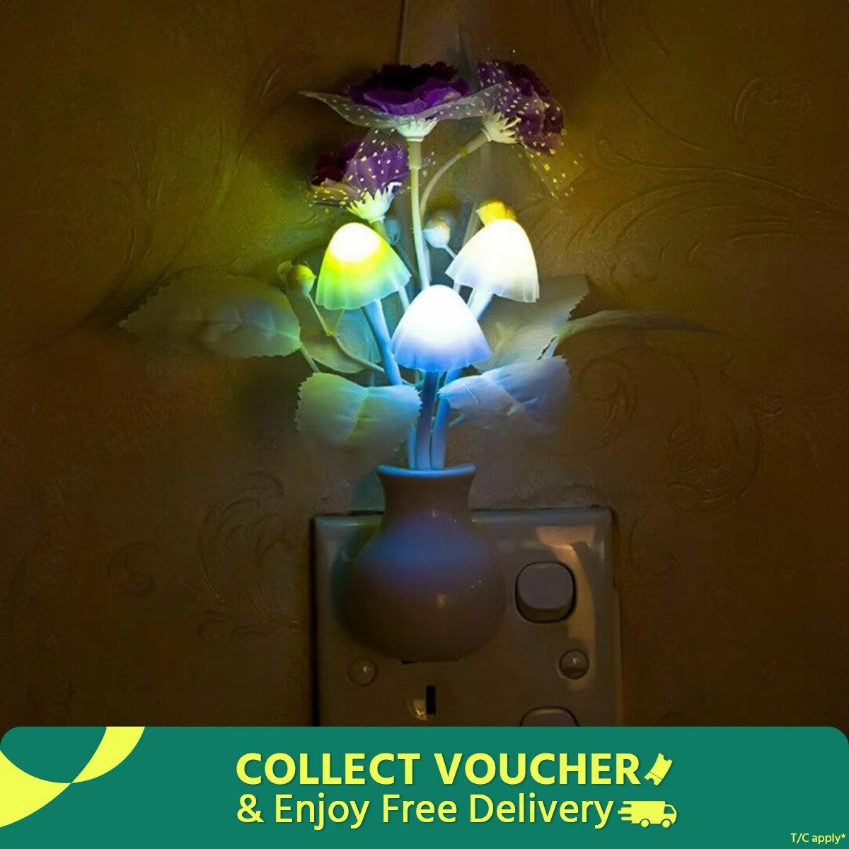 New Creative Colourful Led Night Light Luminous Vase Plug-in Smart Lamp Control Induction Bedroom Sleep For Home Decor Plug-in Flower LED Night Light Smart Sensor Colorful Mushroom Lilac Night Light Bedroom Home Decor Light Wall Lamps US/EU Plug