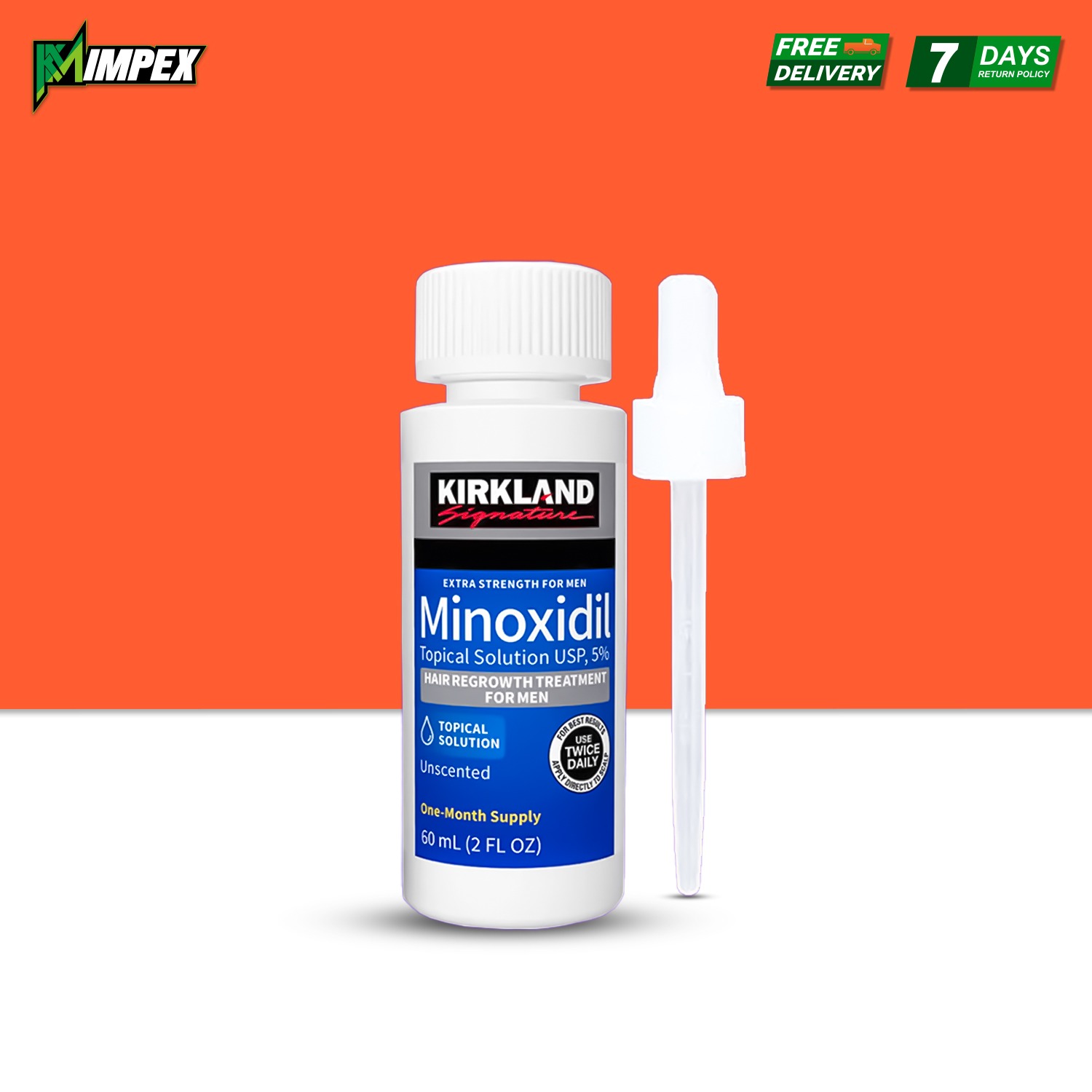 Kirkland Signature Minoxidil 5% Topical Solution Extra Strength Beard & Hair Regrowth Treatment 60ml 1 Month Supply - 100% Original - MNXMS