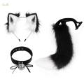 Animals Ears and Tail Cat Ear Hair Band Lovely Cat Ear and Long Tail Black White. 