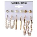 New Fashionable Trendy 6 Pairs = 12 Pcs Pearl Stud Earrings for Girls Simple Stylish - Big Hoop Earrings Set for Women Top - Kaner Dul for Girls Jewelery. 