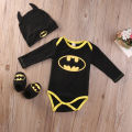 （NEW）Cute Batman Newborn Baby Boys Infant Rompers Shoes Hat 3Pcs Outfit Clothes Set. 