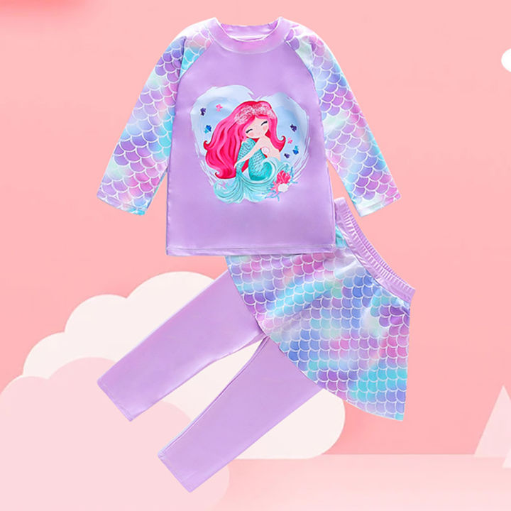 DSstyles%202pcs%20Girls%20Split%20Swimsuit%20Cartoon%20Mermaid%20Long%20Sleeves%20Tops%20Long%20Pants%20Beach%20Sunscreen%20Quick-drying%20Swimming%20Suit%20-%20Image%202