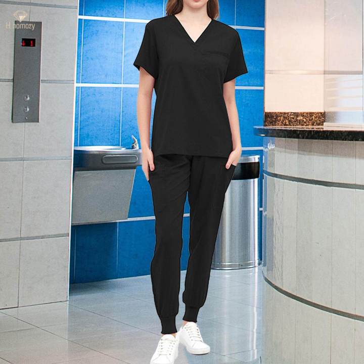 Womens%20Uniform%20Scrub%20Set%20Nurse%20Top%20and%20Joggers%20Pants%20Breathable%20Workwear%20-%20Image%203