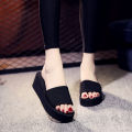 2021 summer new elastic band flat wedge word ladies sandals flatform heel slippers summer wholesale foreign trade.