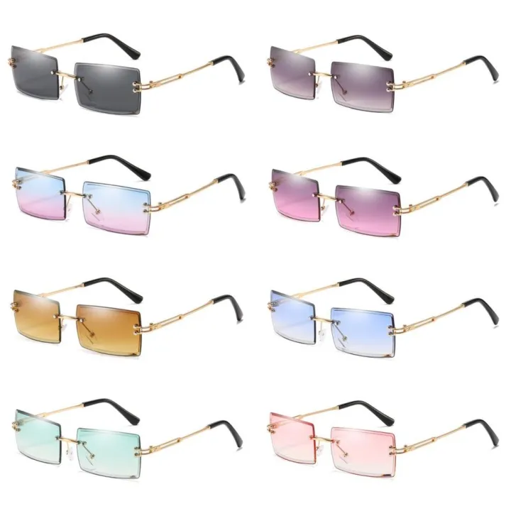Sunglasses%20Square%20Glasses%20Rimless%20Shades%20Rectangle%20Sunnies%20Vintage%20Eyewear%20-%20Image%202