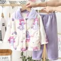 New 2023 Kids Winter Soft Flannel Pajamas Clothing Sets Boys Girls Cartoon Thicken Warm Lapel Tops with Pants Pyjamas Sleepwear. 