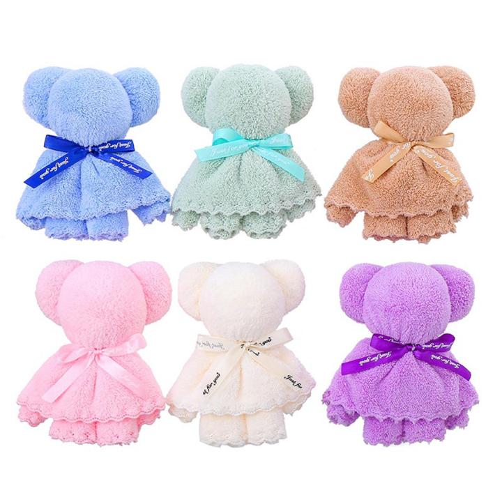Coral Fleece Bear Towel Teacher’s Valentine's Day Gift Bear Hand Towel Wedding Gift Pure Color Cute Towel
