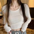 Sweet and Spicy Short Inner T Women's T-shirt 2023 Autumn New Korean Slim Bottoming Shirt Long Sleeve Slim-Fit Student Top.